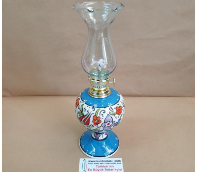 Çini Gaz Lambası 25 cm Mavi